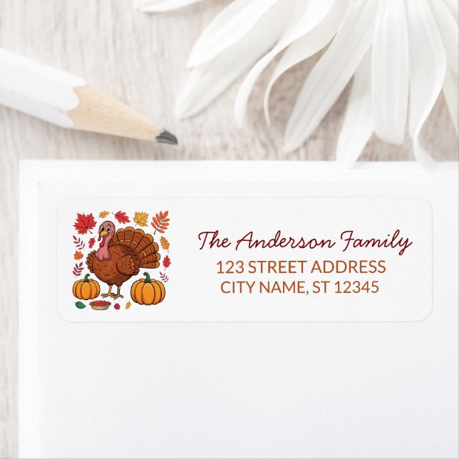 Trendy Thanksgiving Turkey Pumpkin Return Address  Label (Insitu)