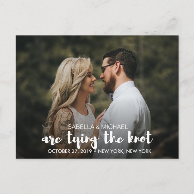 TRENDY TIE THE KNOT PHOTO SAVE THE DATE ANNOUNCEMENT POSTCARD (Front)