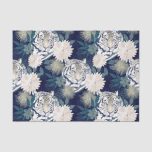 Trendy Tiger Animal Watercolor Floral Blue Design Tissue Paper