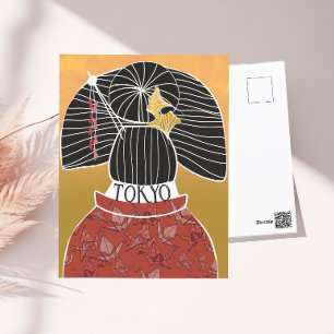 Trendy Tokyo Kimono Yukata Hand Illustrated Postcard
