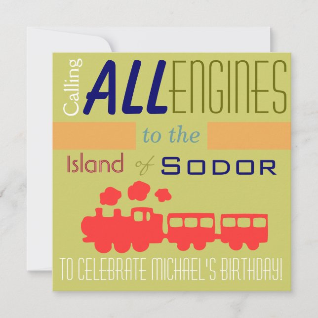 Trendy Train Birthday Invitation (Front)