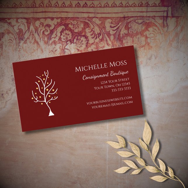 Trendy Tree of Life Unique Red Burgundy  Business Card (Creator Uploaded)