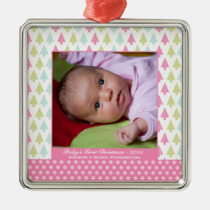 Trendy trees baby's first christmas photo ornament