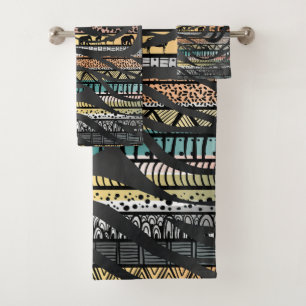 Trendy Tribal African Pattern Zebra Print Bath Towel Set