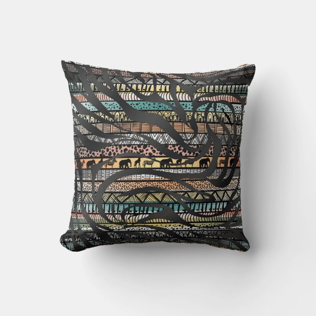 Trendy Tribal African Pattern Zebra Print Cushion (Front)