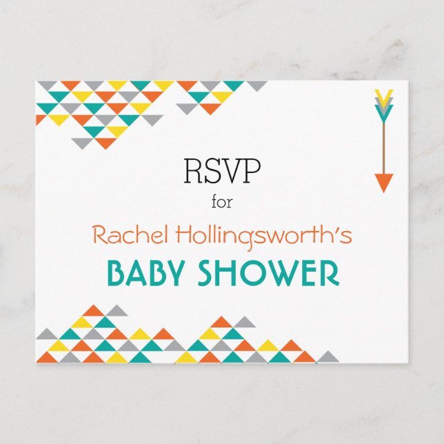 Trendy Tribal & Arrow Baby Shower RSVP Postcard (Front)