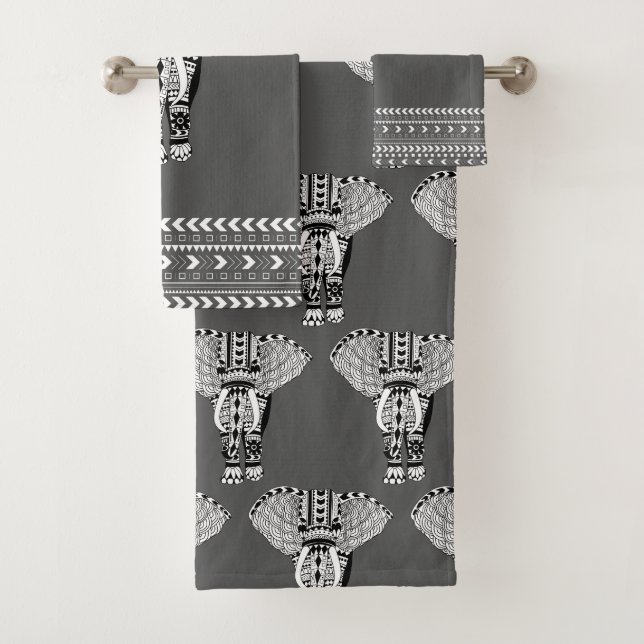 Trendy Tribal Bohemian Elephant Bath Towel Set (Insitu)