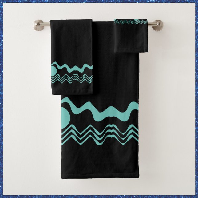 Trendy Tribal Geometric Turquoise and Black  Bath Towel Set (Creator Uploaded)