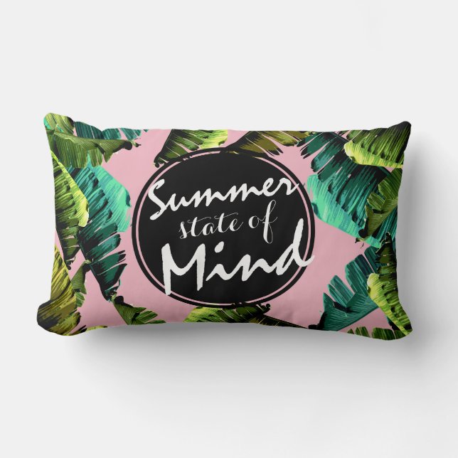 Trendy Tropical Banana Leaves Summer State of Mind Lumbar Cushion (Front)
