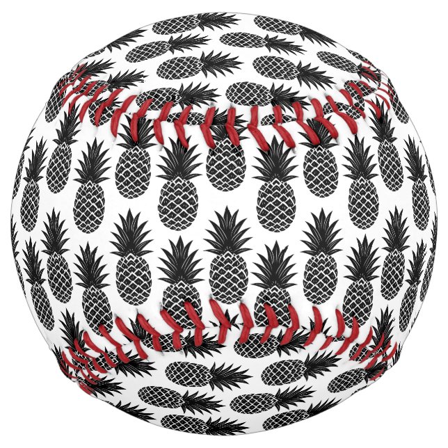 Trendy Tropical Black and White Pineapple Pattern Softball (Front)