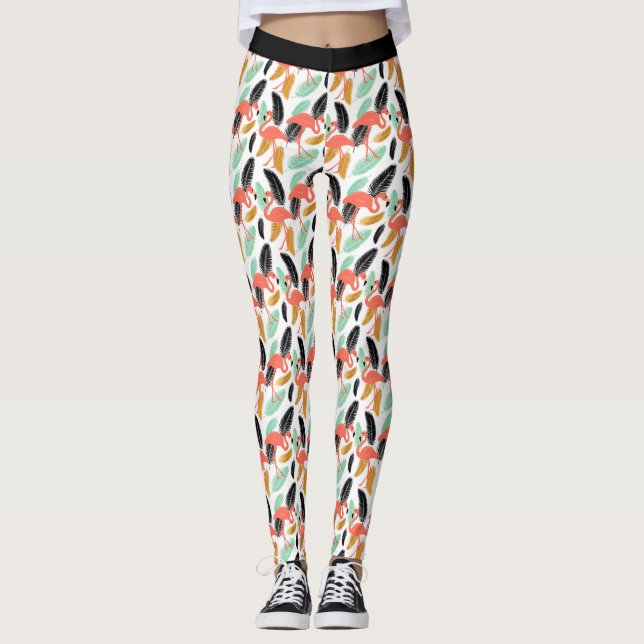 Trendy Tropical Flamingo Pattern Leggings (Front)