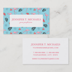 Trendy Tropical Flamingo & Watermelon Pattern Business Card