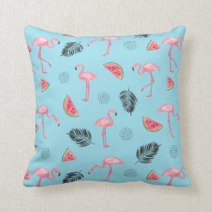 Trendy Tropical Flamingo & Watermelon Pattern Cushion