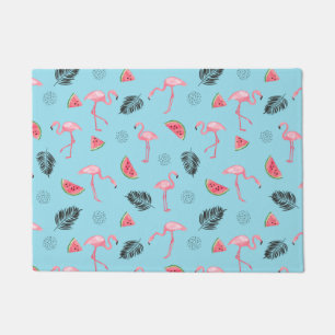 Trendy Tropical Flamingo & Watermelon Pattern Doormat