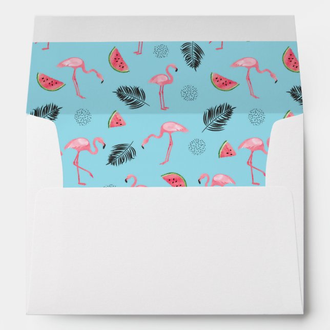 Trendy Tropical Flamingo & Watermelon Pattern Envelopes (Back (Bottom))