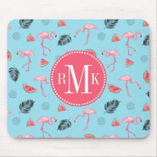 Trendy Tropical Flamingo & Watermelon Pattern Mouse Pad