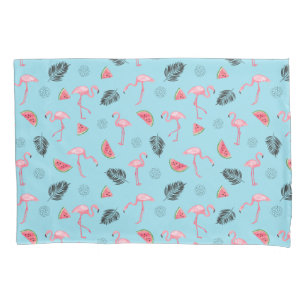 Trendy Tropical Flamingo & Watermelon Pattern Pillowcase