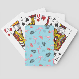 Trendy Tropical Flamingo & Watermelon Pattern Playing Cards