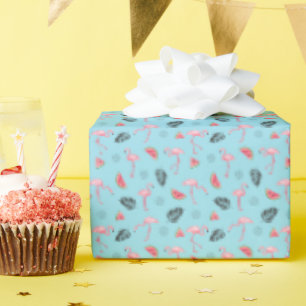 Trendy Tropical Flamingo & Watermelon Pattern Wrapping Paper