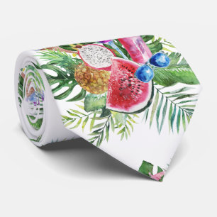 Trendy Tropical Floral Fruits Beverage Monogram Tie