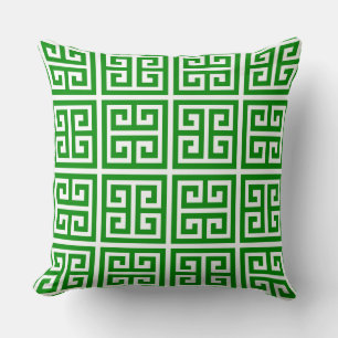 Trendy Tropical Green Greek Key Pattern Cushion