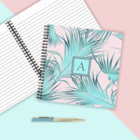 Trendy Tropical Palm Fronds Pattern with Monogram