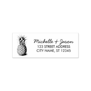 Trendy Tropical Pineapple Wedding Return Address Rubber Stamp