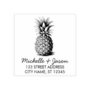 Trendy Tropical Pineapple Wedding Return Address Rubber Stamp
