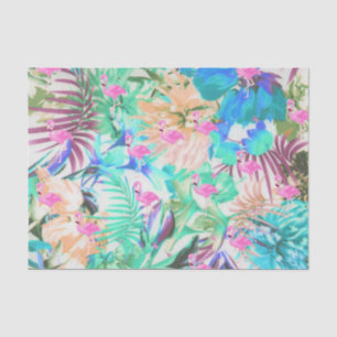 Trendy tropical teal pink floral flamingo tissue paper