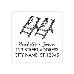 Trendy Tropical Two Chairs Wedding Return Address Rubber Stamp