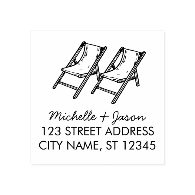 Trendy Tropical Two Chairs Wedding Return Address  Rubber Stamp (Imprint)