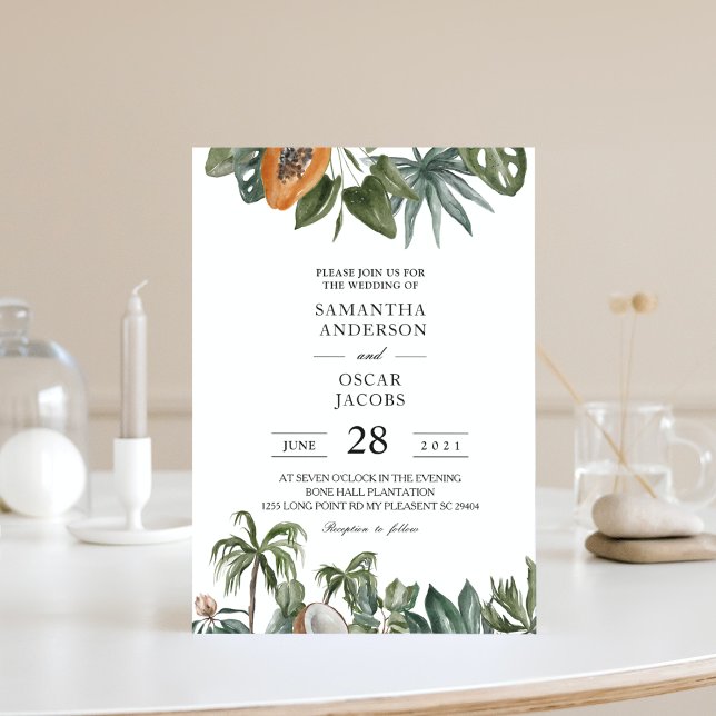 Trendy Tropical Watercolor Green Leaves Invitation (Creator Uploaded)