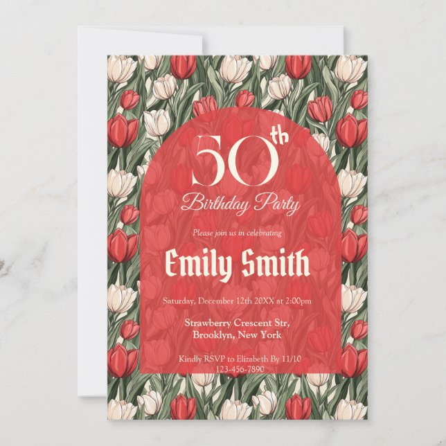 Trendy Tulip Fantasy First Birthday Gift Invitation (Front)