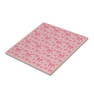 Trendy Tulip Pink Bows Pattern On Boho Chic Pink Ceramic Tile