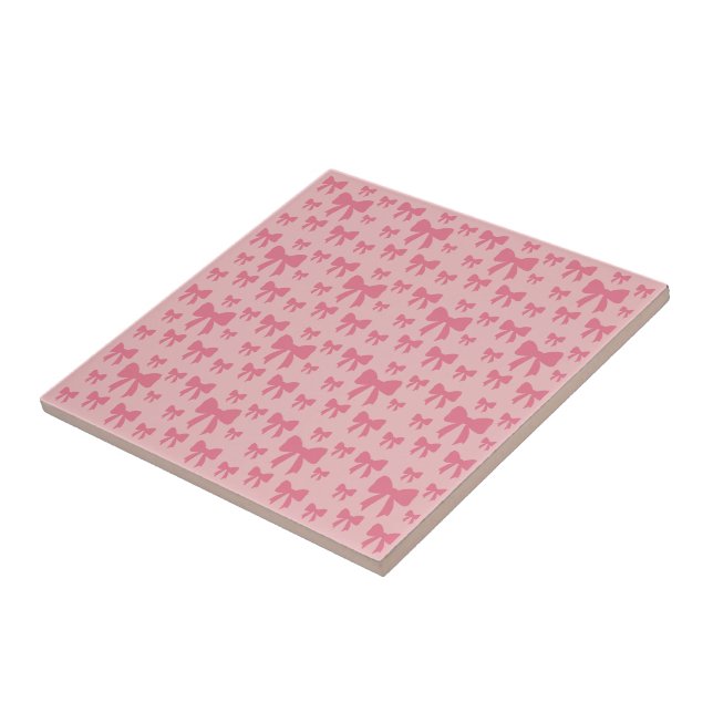 Trendy Tulip Pink Bows Pattern On Boho Chic Pink Ceramic Tile (Side)