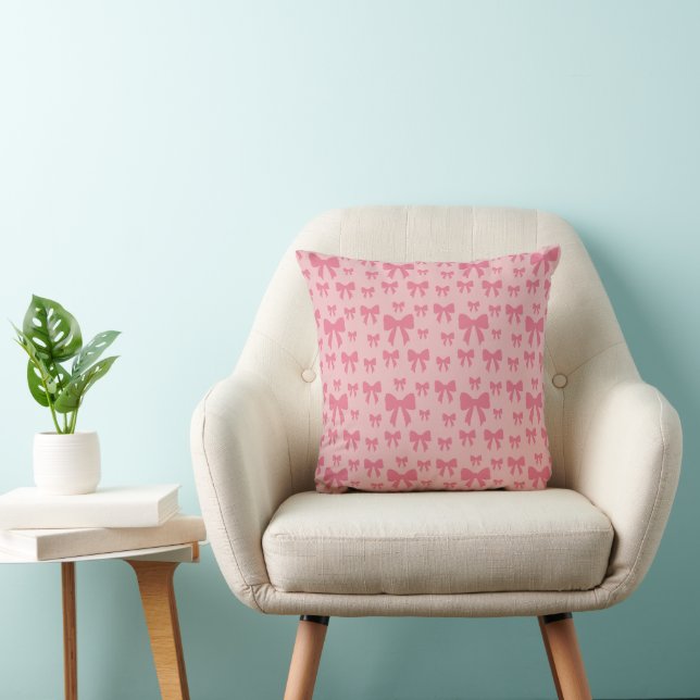 Trendy Tulip Pink Bows Pattern On Boho Chic Pink Cushion (Chair)