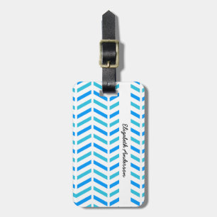 Trendy Turquoise and White Chevron Pattern Luggage Tag