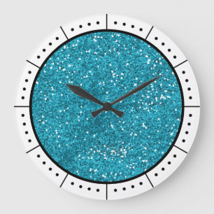 Trendy Turquoise Blue Glitter Large Clock