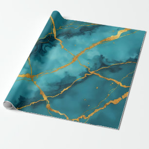 Trendy Turquoise Blue Gold Marble Collection Wrapping Paper