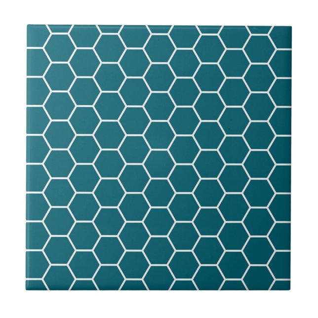 Trendy Turquoise Geometric Hexagon Pattern Ceramic Tile (Front)