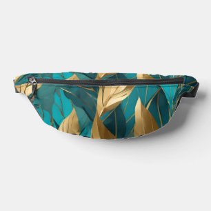 Trendy Turquoise Gold Boho Leaves Collection Bum Bags