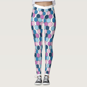 Trendy Twilight City Blue and Pink Hexagon Pattern Leggings