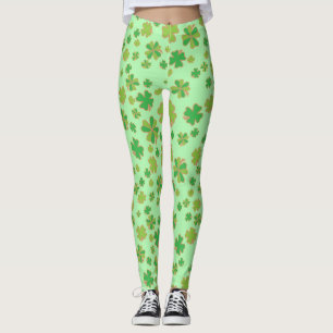 Trendy Two Colour Green Shamrock Pattern  Leggings