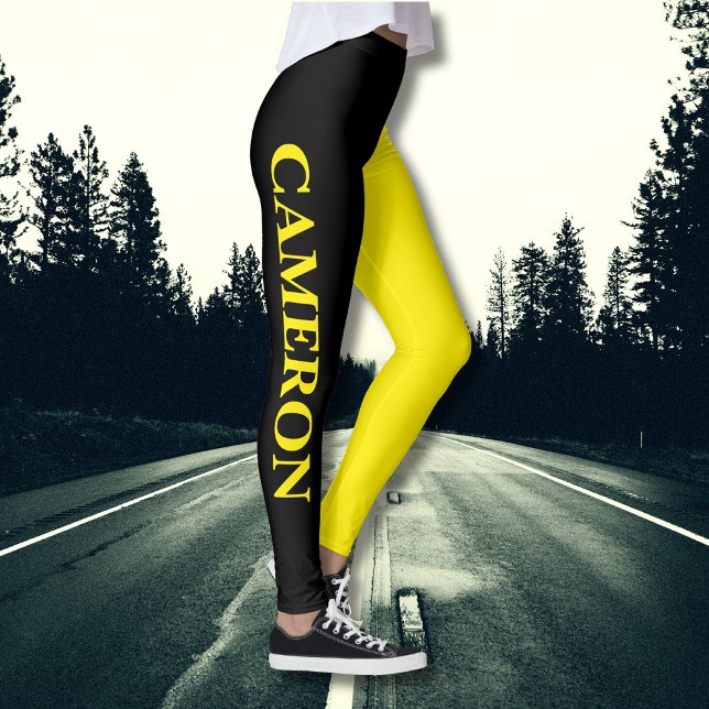 Trendy Two Colours | Name | Black and Canary Yello Leggings (Creator Uploaded)