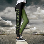 Trendy Two Colours | Name | Black and Olive Green Leggings<br><div class="desc">Trendy Two Colours | Personalised Name | Black and Olive Green Leggings</div>