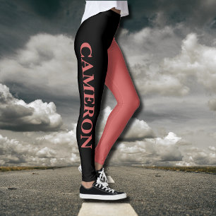 Trendy Two Colours Name Black and Rusty Orange Leggings