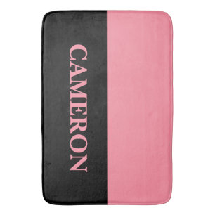 Trendy Two Colours Name Black and Salmon Pink Bath Mat