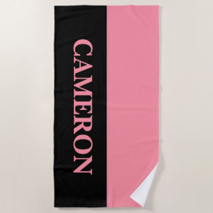 Trendy Two Colours Name Black and Salmon Pink Beach Towel