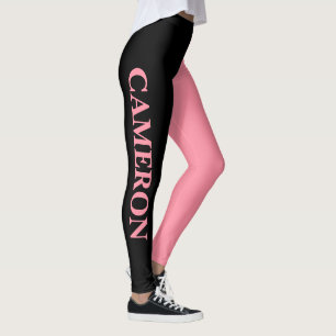 Trendy Two Colours Name Black and Salmon Pink Leggings