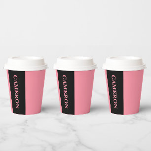 Trendy Two Colours Name Black and Salmon Pink Paper Cups